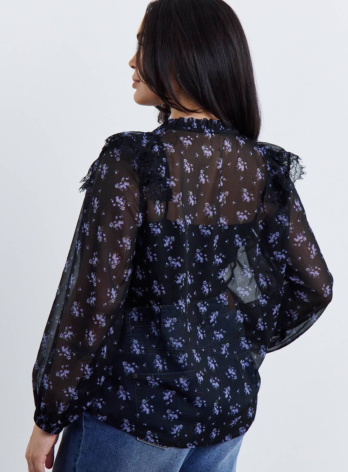 SIMPLY BE Ditsy Tuxedo Detail Blouse 10 - Image 2